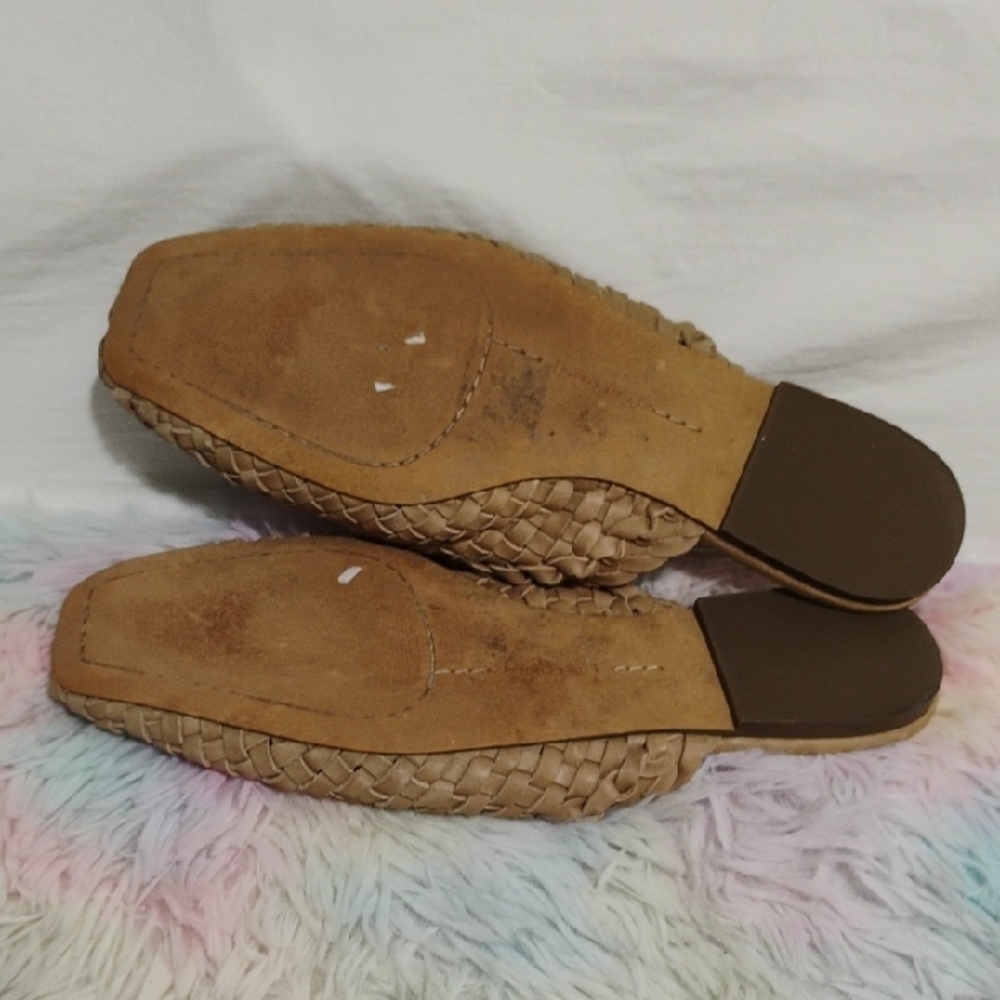 SALE! Vince Camuto Loralee Tan Woven Leather Mules - Picture 9 of 12